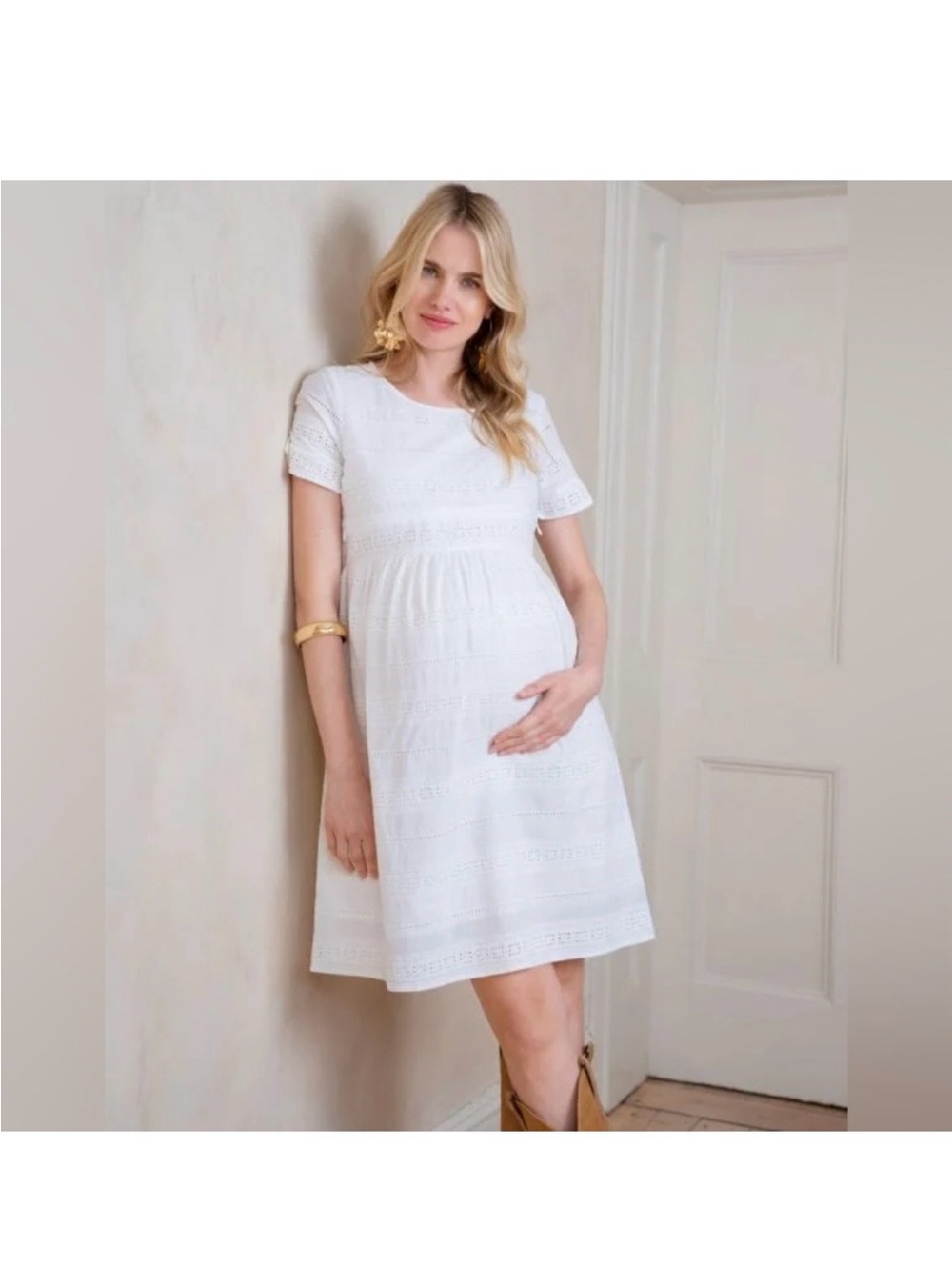 White Maternity Dress Eyelet Lace Frill  100% Cotton by Seraphine SZ 10 Nursing - Picture 2 of 16